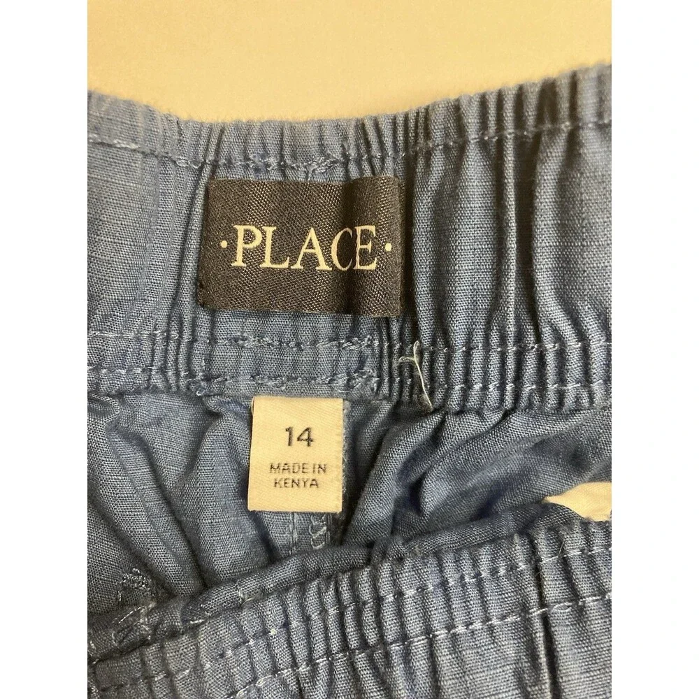 Place Boys Cargo Shorts Size 14 Blue Solid Elastic Waist Pockets
